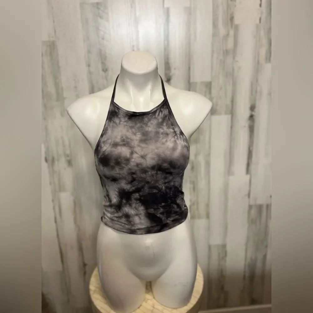 American Eagle AEO Tie-Dye Halter Crop Top Gray Black Size Medium